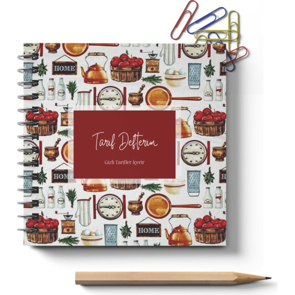 Hrs 21 x 21 cm Kare Karton Kapak Spiralli Çizgili Yemek Tarifi Defteri Spiralli Defter Fiyatı