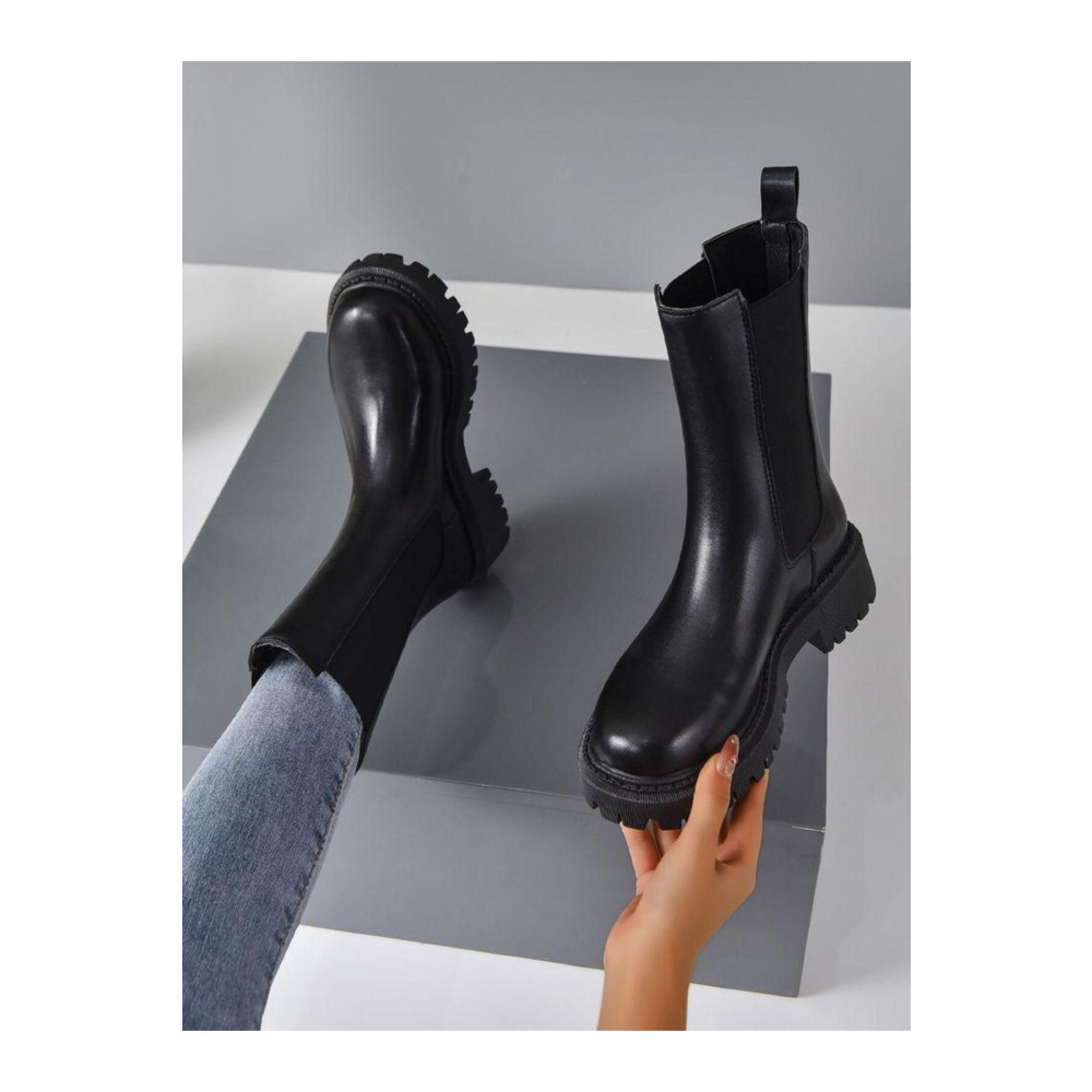 HSAYAKSESİ Kadın Deri Siyah Lastikli Bot 2431 38 Beden Kadın Botları Fiyatı
