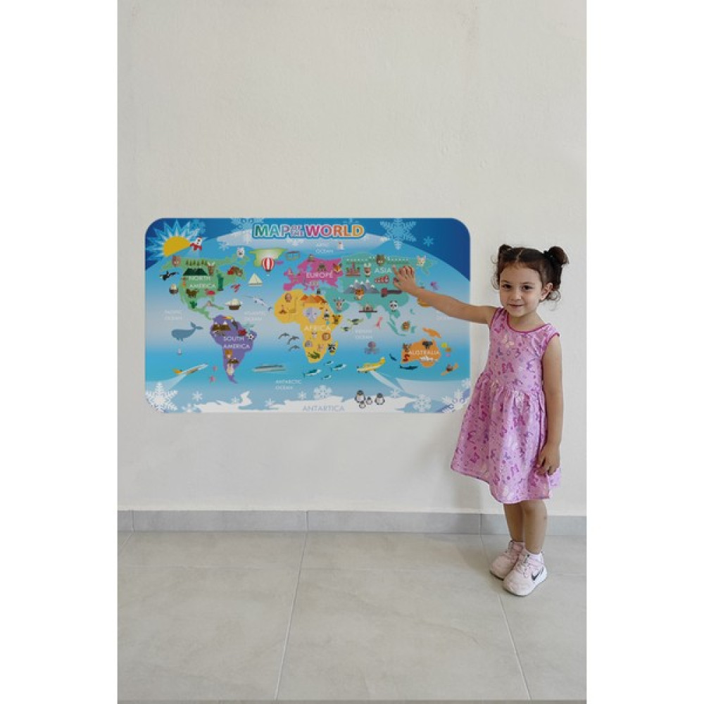 HSD Telekom Eğitici Dünya Haritası Dünya Atlası Çocuk ve Bebek Odası Duvar STICKER-3779 - Renkli Harita & Küre Fiyatı