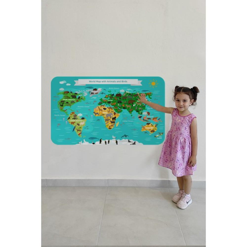 HSD Telekom Eğitici Dünya Haritası Dünya Atlası Çocuk ve Bebek Odası Duvar STICKER-3780 - Renkli Harita & Küre Fiyatı