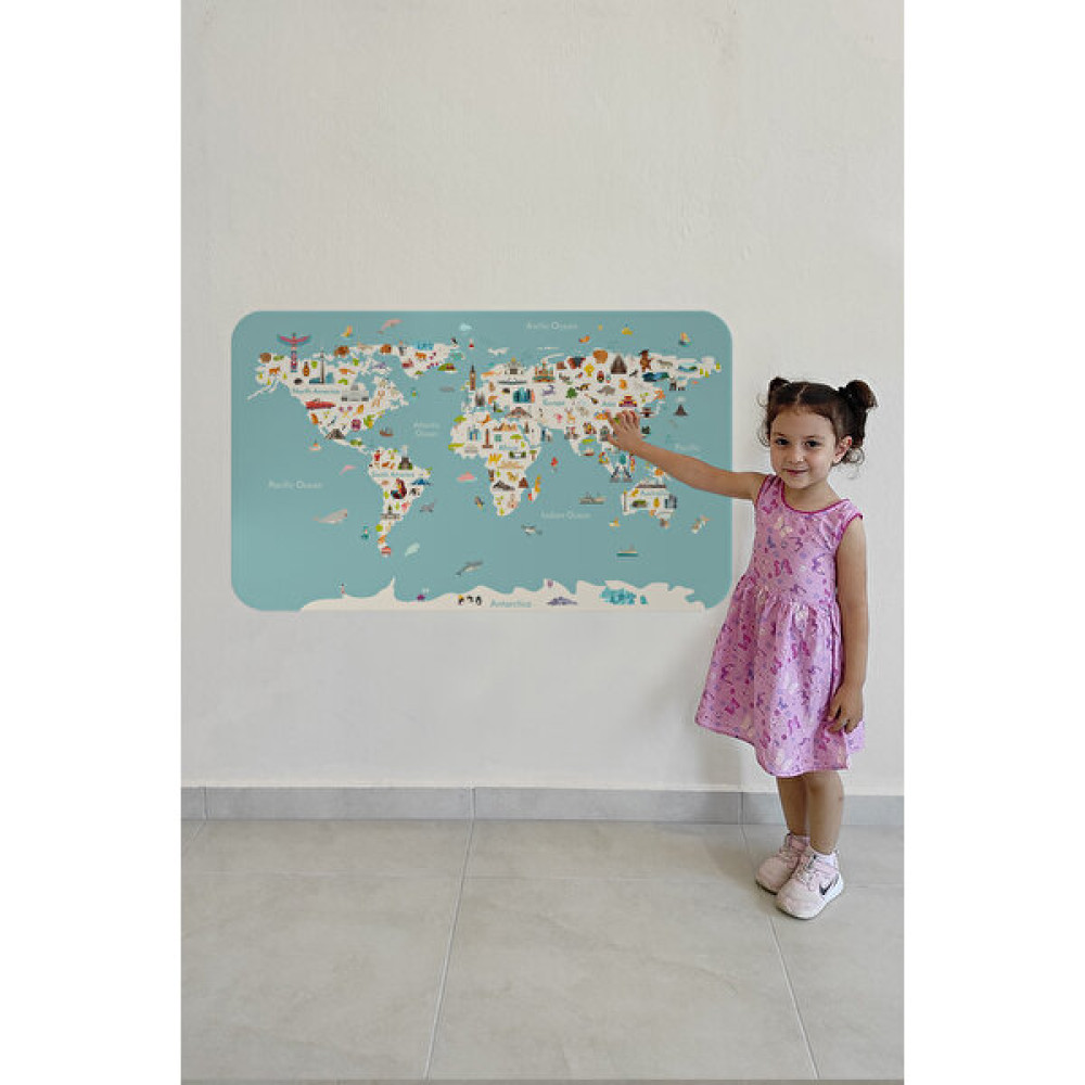 HSD Telekom Eğitici Dünya Haritası Dünya Atlası Çocuk ve Bebek Odası Duvar STICKER-3786 - Renkli Harita & Küre Fiyatı