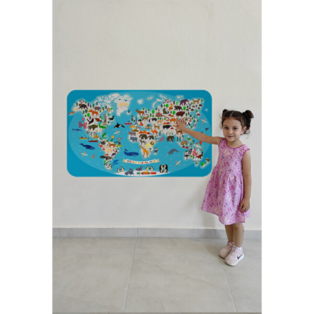HSD Telekom Eğitici Dünya Haritası Dünya Atlası Çocuk ve Bebek Odası Duvar STICKER-3787 - Renkli Harita & Küre Fiyatı