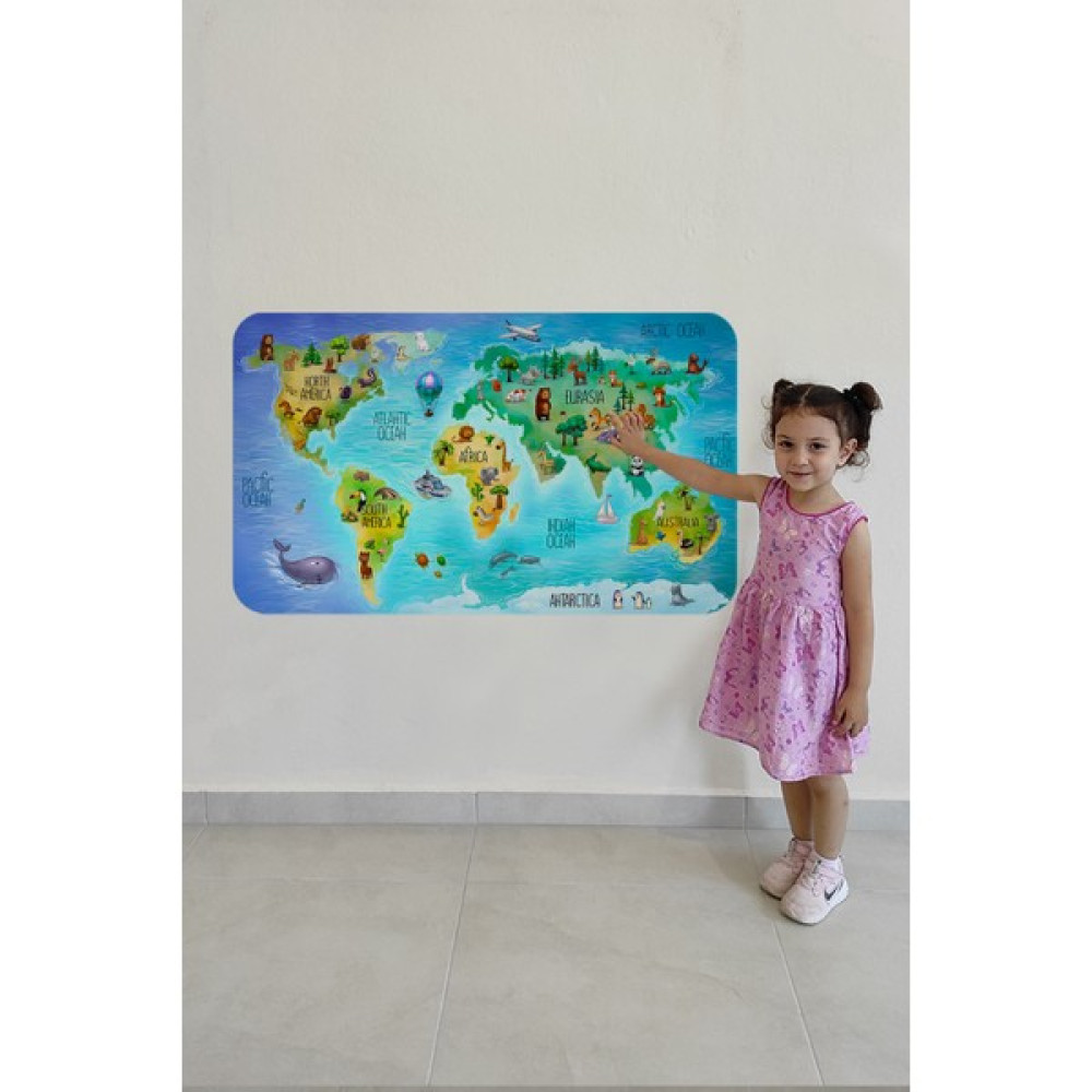HSD Telekom Eğitici Dünya Haritası Dünya Atlası Çocuk ve Bebek Odası Duvar STICKER-3800 - Renkli Harita & Küre Fiyatı