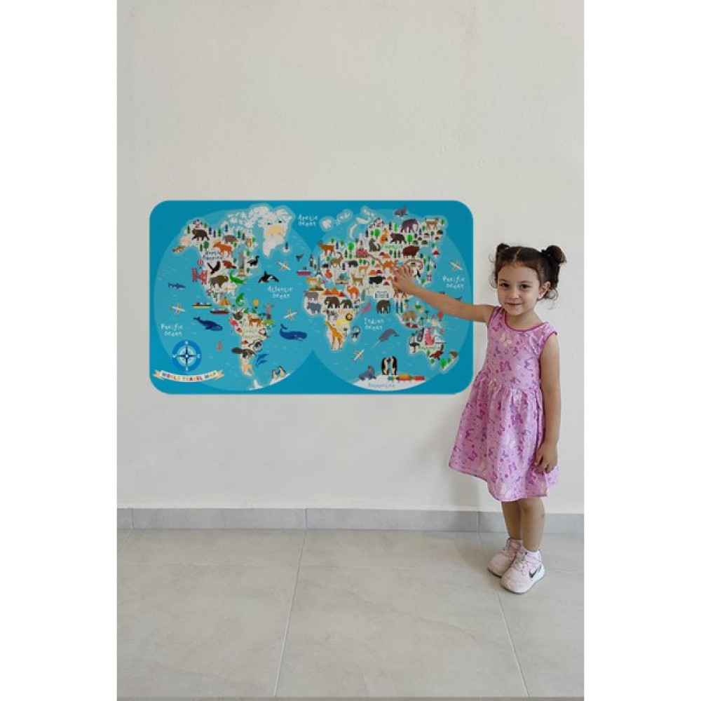 HSD Telekom Eğitici Dünya Haritası Dünya Atlası Çocuk ve Bebek Odası Duvar STICKER 3806 - Renkli Harita & Küre Fiyatı