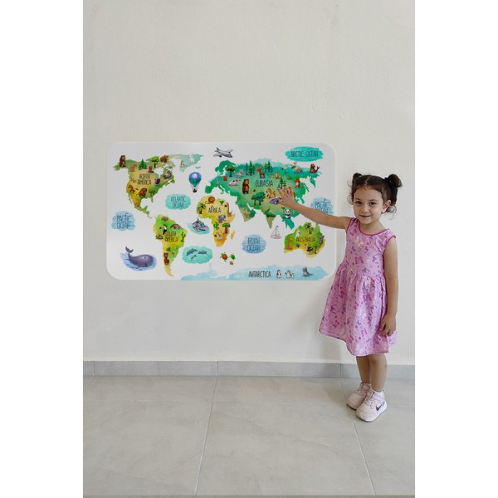 HSD Telekom Eğitici Dünya Haritası Dünya Atlası Çocuk ve Bebek Odası Duvar STICKER 3807 - Renkli Harita & Küre Fiyatı