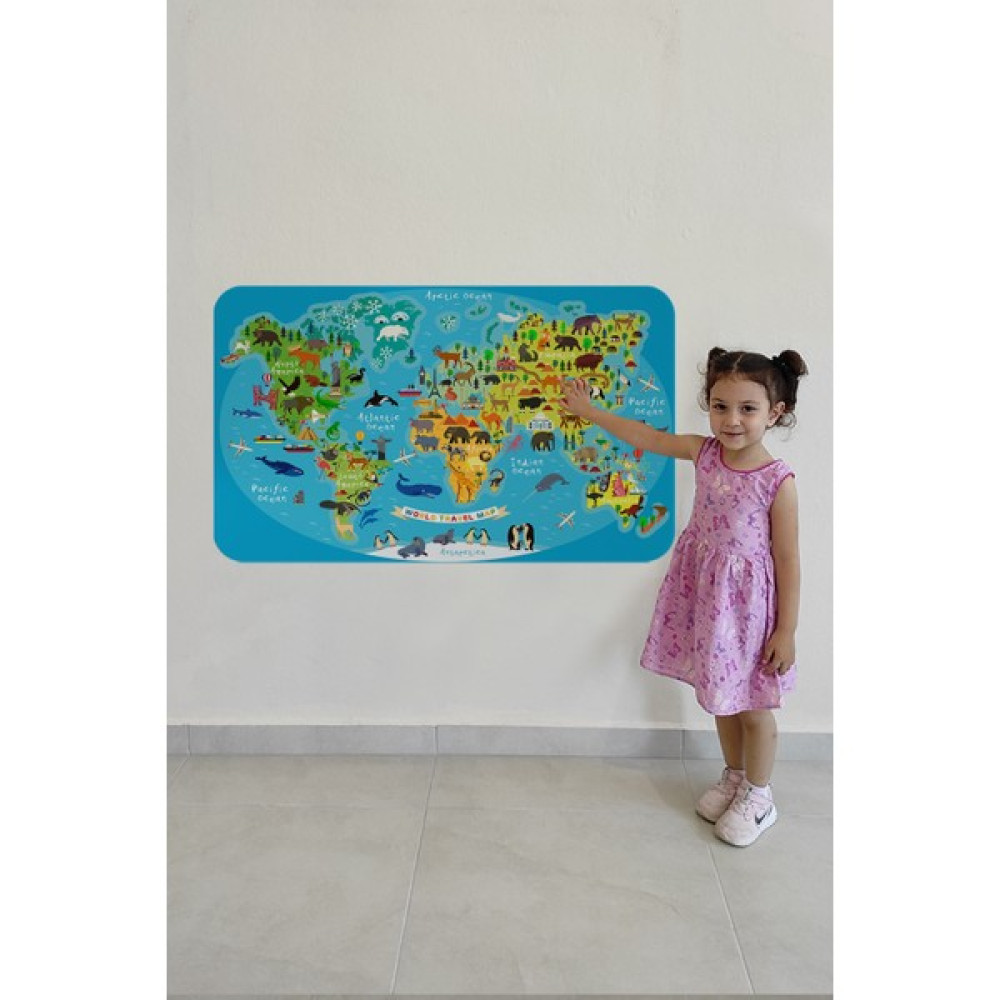 HSD Telekom Eğitici Dünya Haritası Dünya Atlası Çocuk ve Bebek Odası Duvar STICKER 3808 - Renkli Harita & Küre Fiyatı