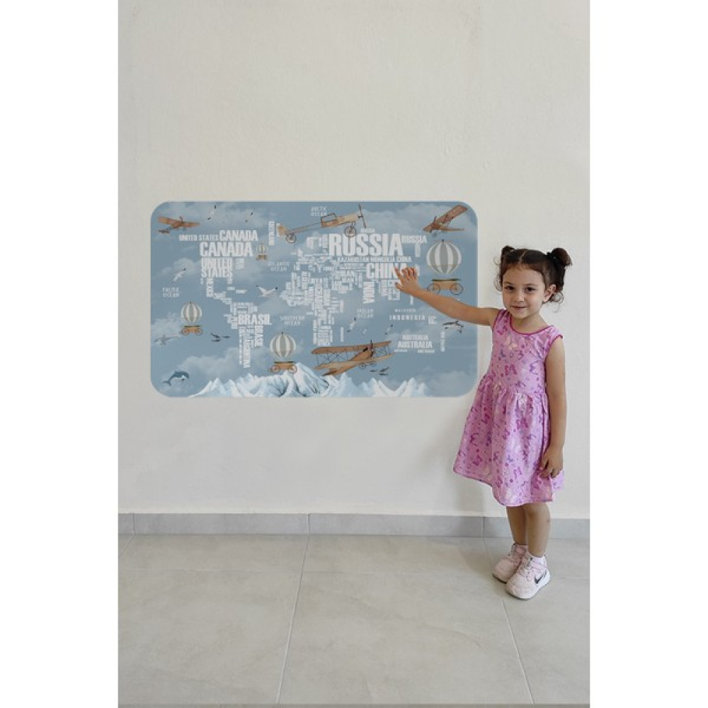 HSD Telekom Ülke Adlı Eğitici Dünya Haritası Dünya Atlası Çocuk ve Bebek Odası Duvar STICKER 3822 - Renkli Harita & Küre Fiyatı