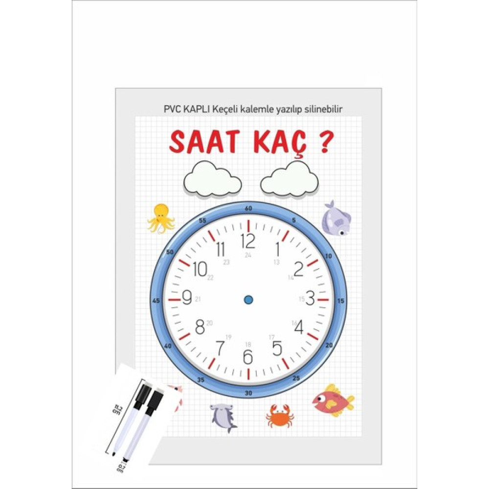 Hsn Yaz Sil Saat Kaç Materyali Çocuk Saat Öğrenme A4 Pvc + Mıknatıslı Yazsil Tahta Kalemi Yazı Tahtası Kalemi Fiyatı