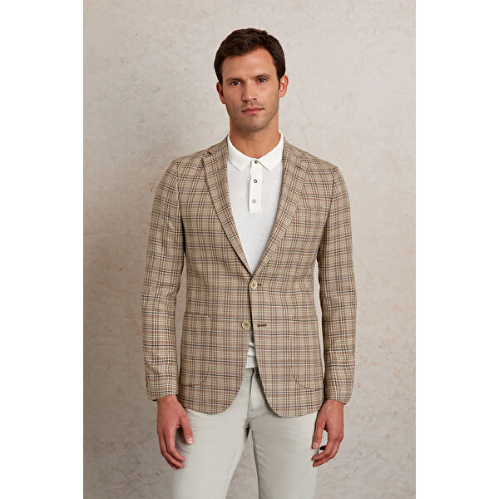 HTML Kareli Slim Fit Mono Yaka Casual Ceket Erkek Ceket Fiyatı