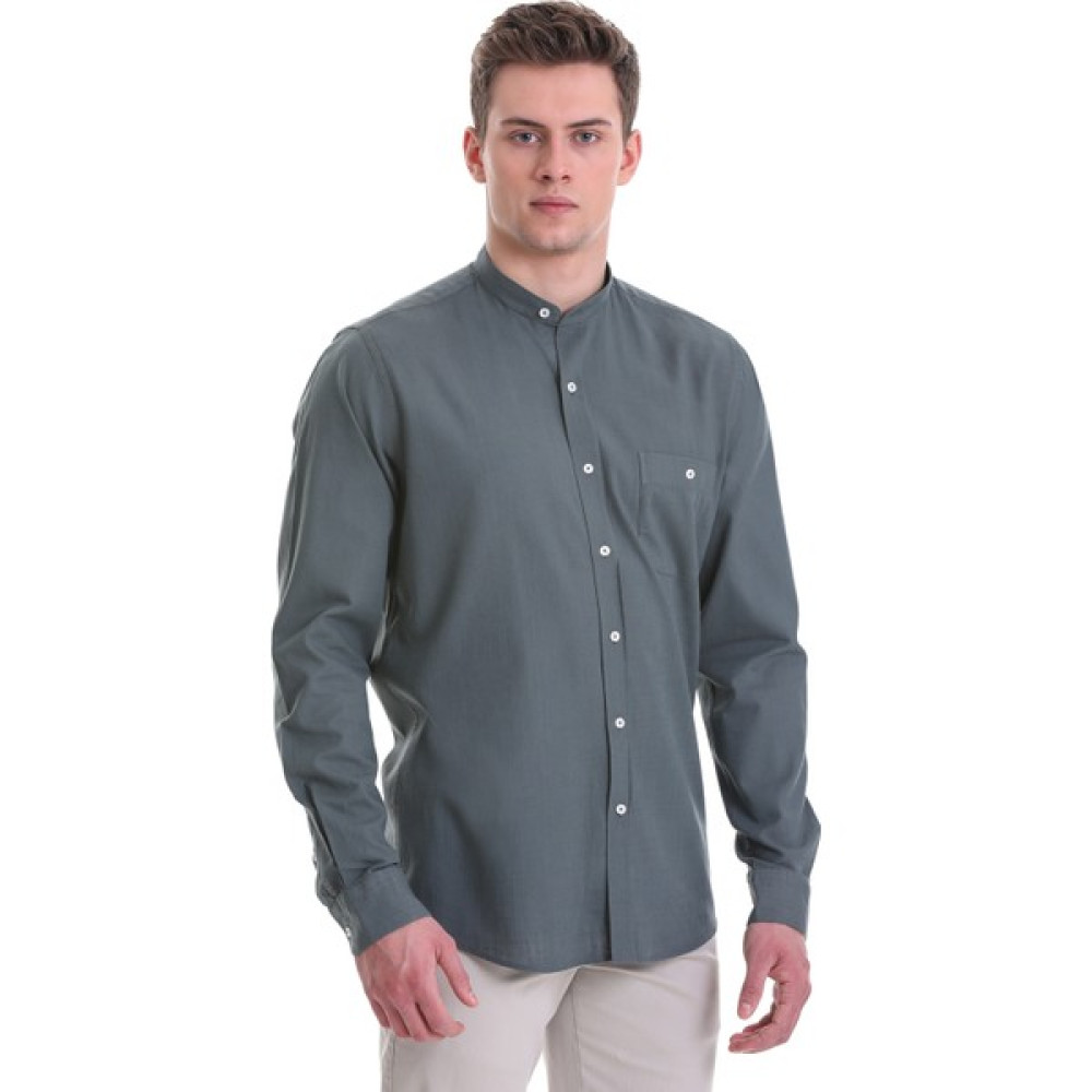 HTML Yeşil Comfort Fit Düz 100% Pamuklu Hakim Yaka Uzun Kollu Casual Spor Gömlek Erkek Gömlek Fiyatı