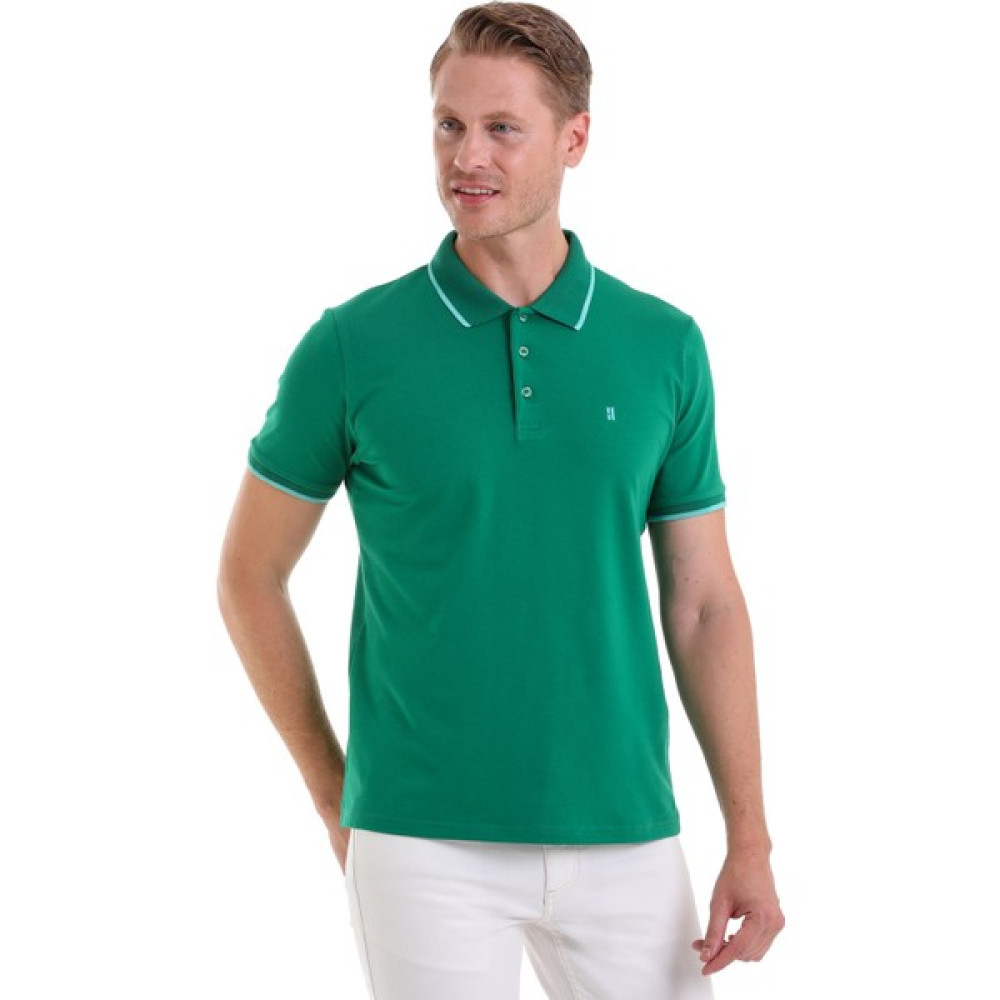 HTML Yeşil Regular Fit Düz 100% Pamuk Polo Yaka Tişört Erkek T-shirt Fiyatı