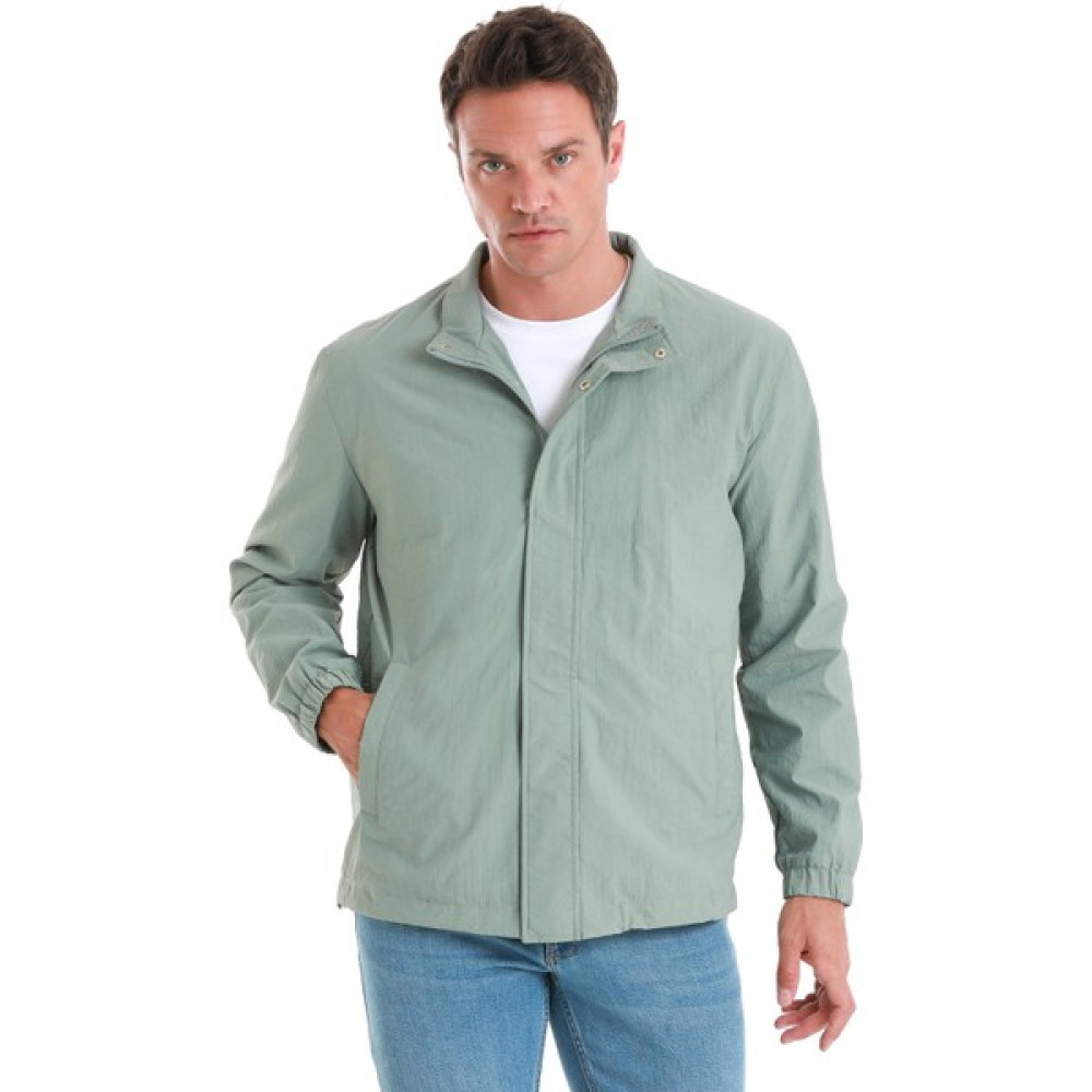 HTML Yeşil Slim Fit Düz Dik Yaka Mevsimlik Mont Erkek Mont Fiyatı