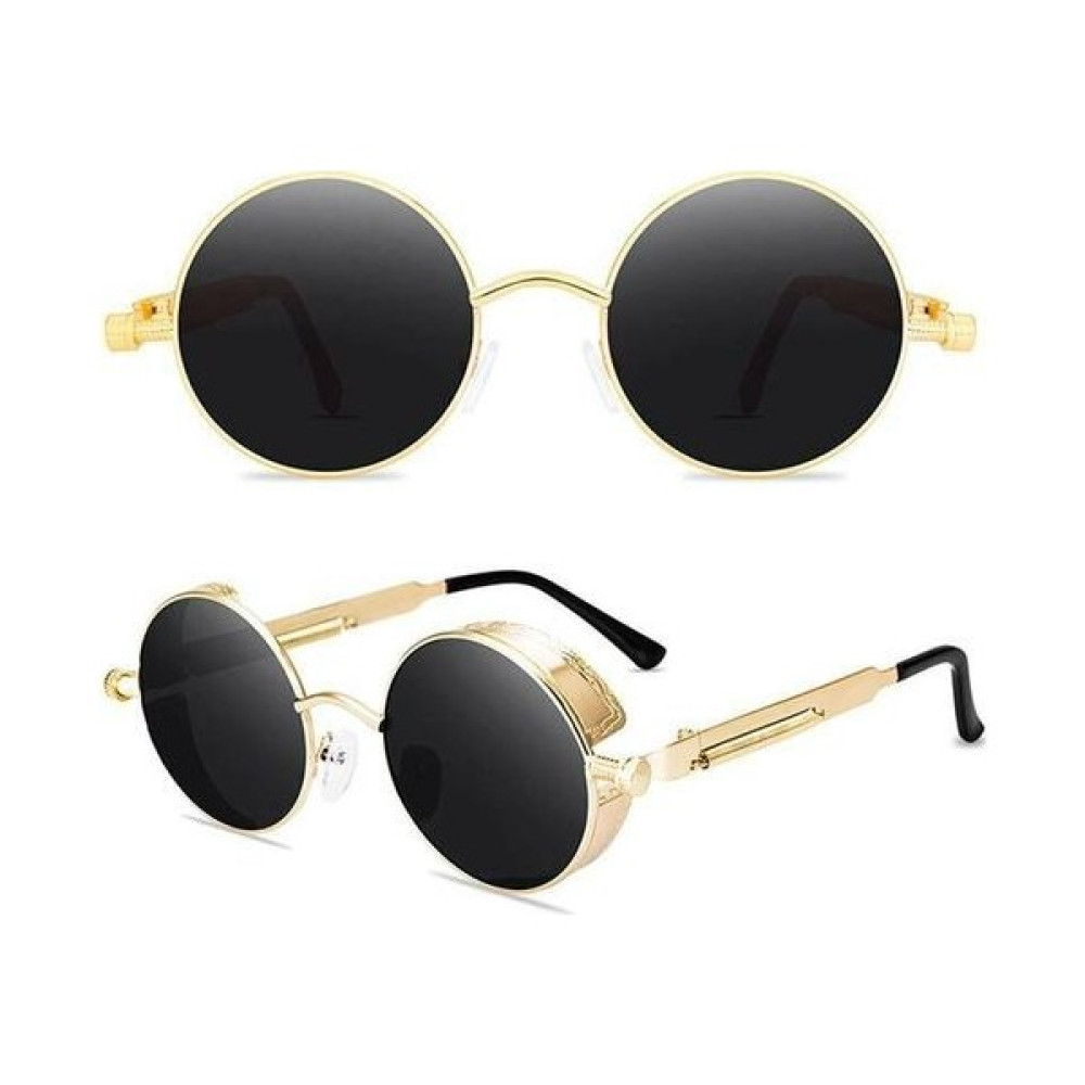 Htun (Altın Çerçeve Gri Lensler) Vintage Polarize Steampunk Güneş Gözlüğü Erkek Kadınlar UV400 Gözlük Yuvarlak (Yurt Dışından) - Siyah Kadın Güneş Gözlükleri Fiyatı