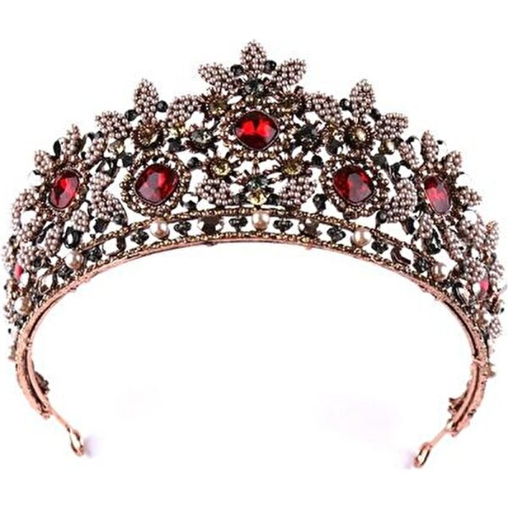 Htun Bronz Saç Takı Kırmızı Kristal Gelin Tiara ve Taç Kraliçe Prenses Kafa Diadem Düğün Saç Aksesuarları | Saç Takı (Yurt Dışından) Dresuar / Makyaj Masası Fiyatı