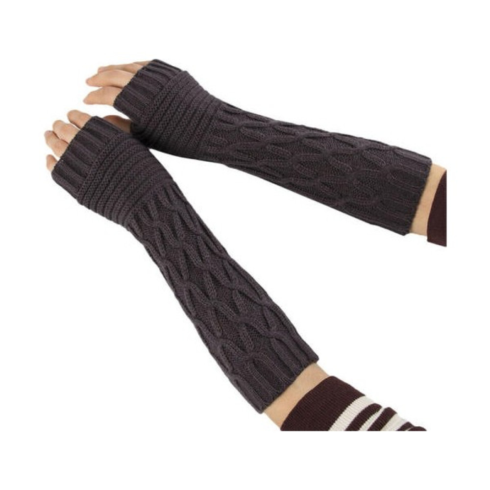 Htun (Koyu Gri) Kadın Termal Yumuşak Mittens Kol Isıtıcı Korumalı Parmaksız Uzun Örme Eldiven (Yurt Dışından) - Kahverengi Motorsiklet Eldivenleri Fiyatı