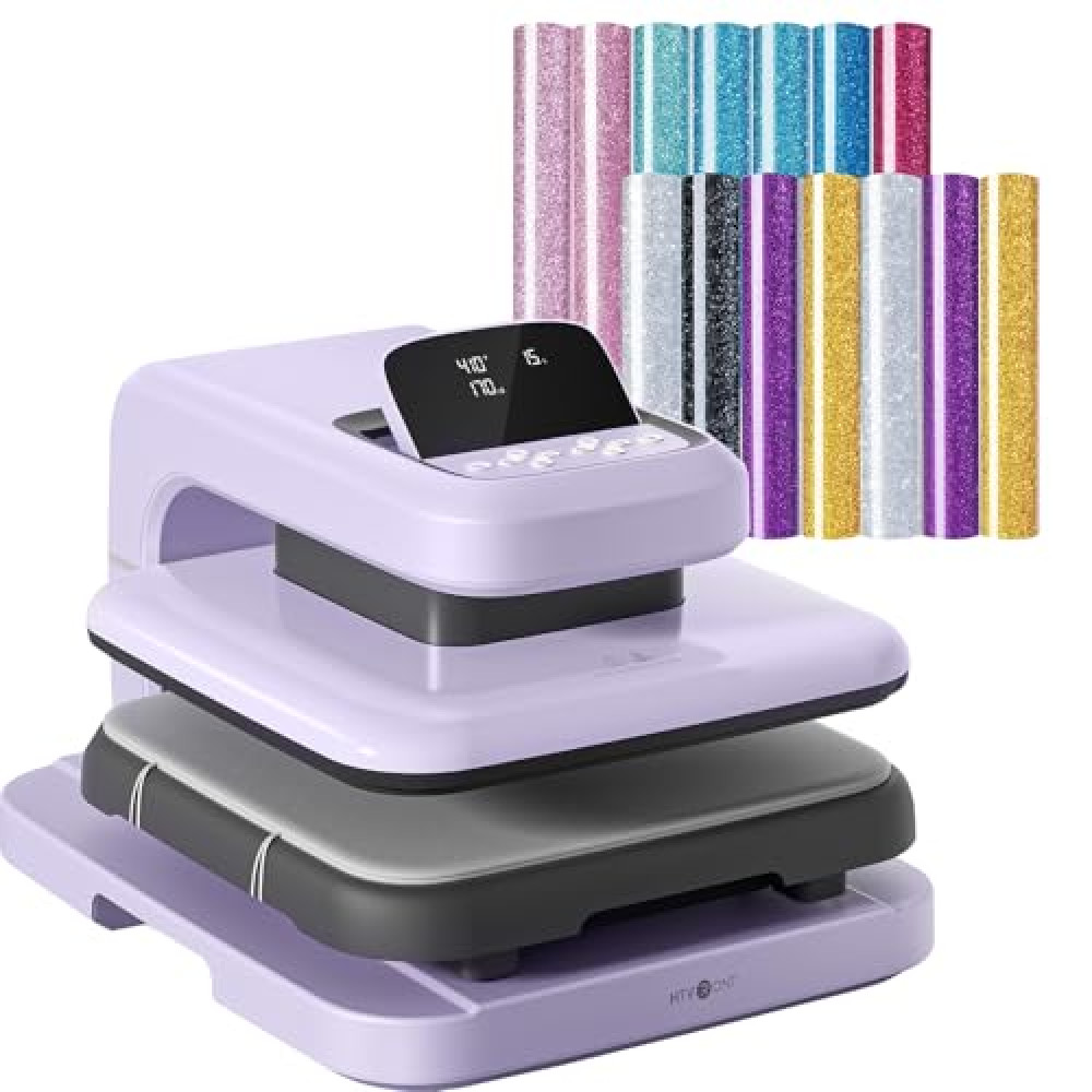 HTVRONT Auto Heat Press 2 Bundle - Auto Heat Press 2 & 15 Pack 12" x 10" Glitter Heat Transfer Vinyl
