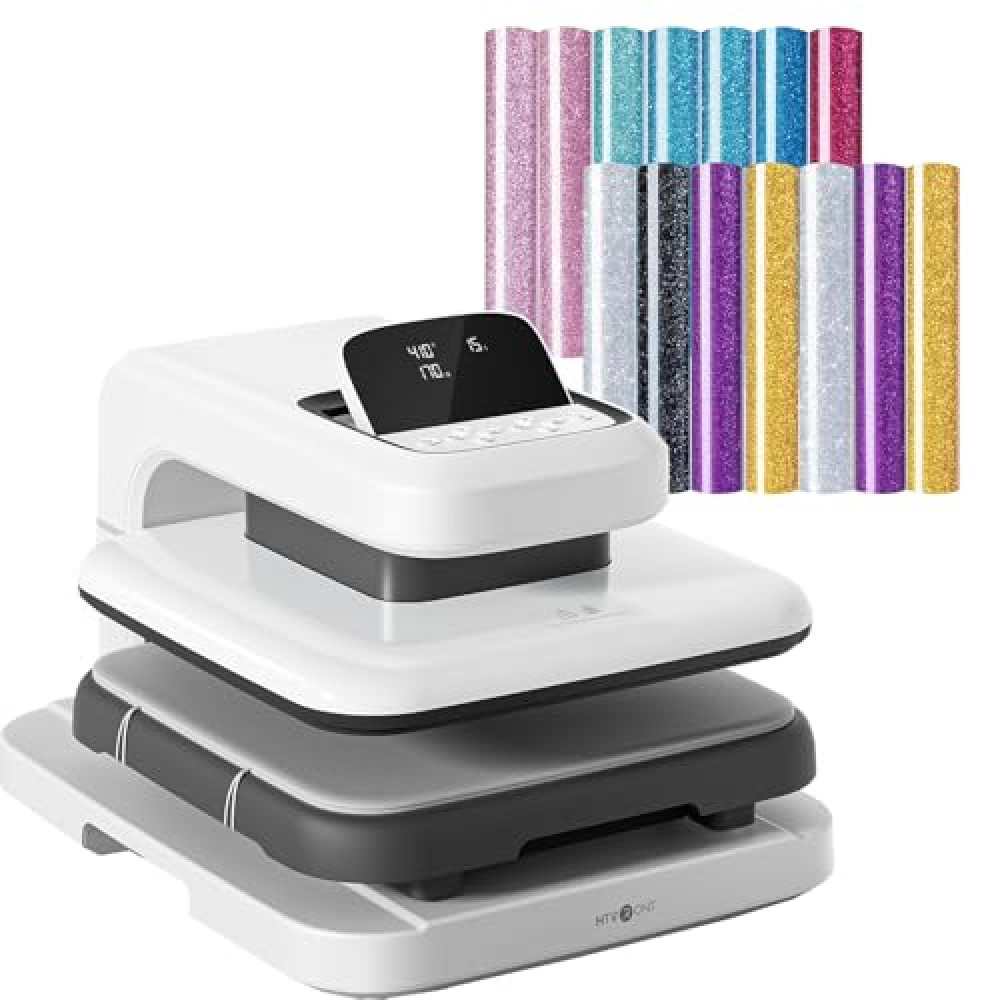 HTVRONT Auto Heat Press 2 Bundle - Auto Heat Press 2 & 15 Pack 12" x 10" Glitter Heat Transfer Vinyl,