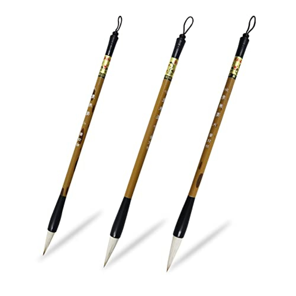 Huakaile 3 Sizes Chinese Calligraphy Brush Set, Chinese Writing Brushes, Painting Brushes with Bamboo Pen Holder, Traditional Art Sumi Brush (large, medium, small size)