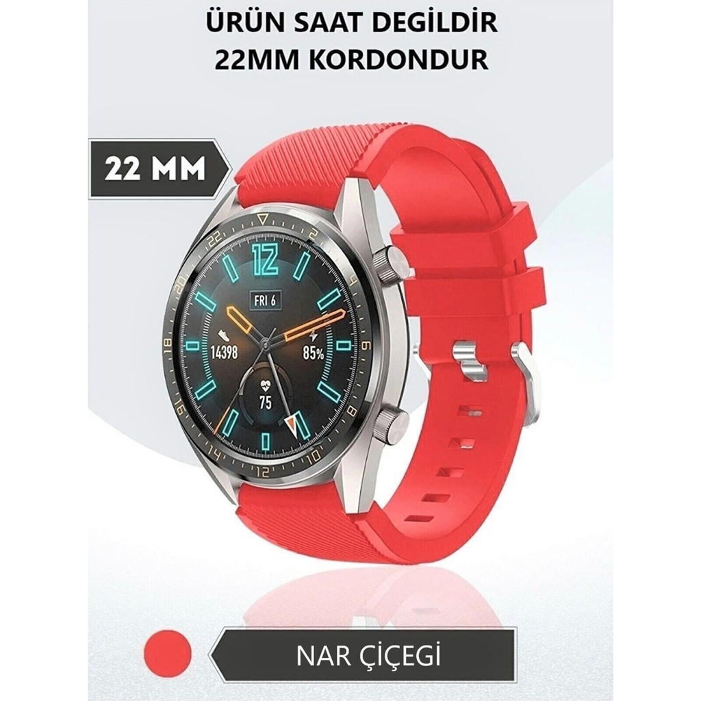 Huawei Watch 4 Uyumlu Çizgi Desenli Silikon Kordon Kayış (22MM) - Kırmızı Cep Telefonu Kılıfı Fiyatı