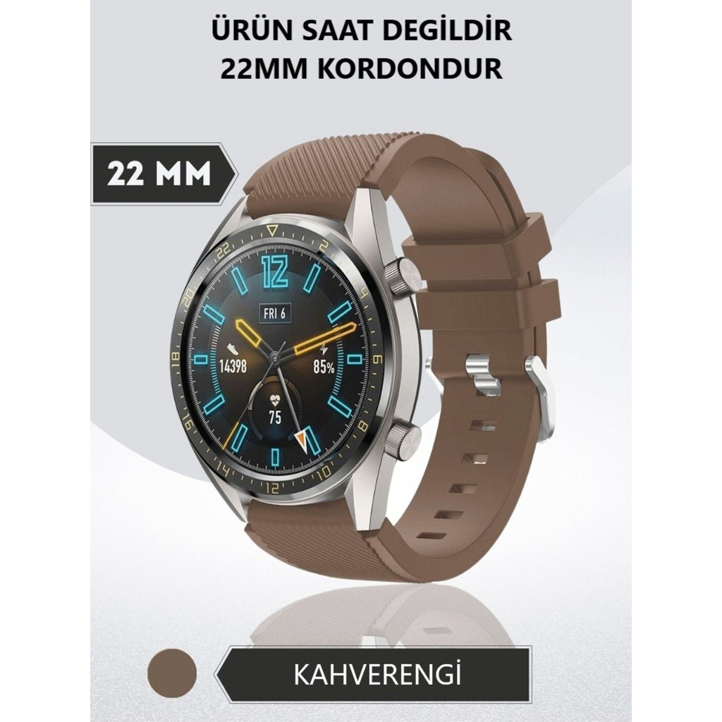 Huawei Watch 4 Uyumlu Çizgi Desenli Silikon Kordon Kayış (22MM) - Koyu Kahverengi Cep Telefonu Kılıfı Fiyatı