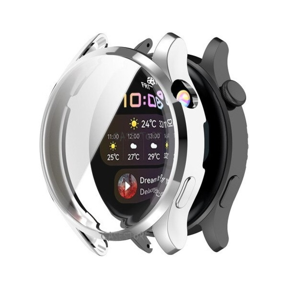 Huawei Watch Gt3 Pro 46MM Uyumlu Ekran ve Kasa Koruyucu Silikon 360 Derece Tam Kaplar Gard Military Zırh Tank - Gümüş Giyilebilir Teknoloji Aksesuarları Fiyatı