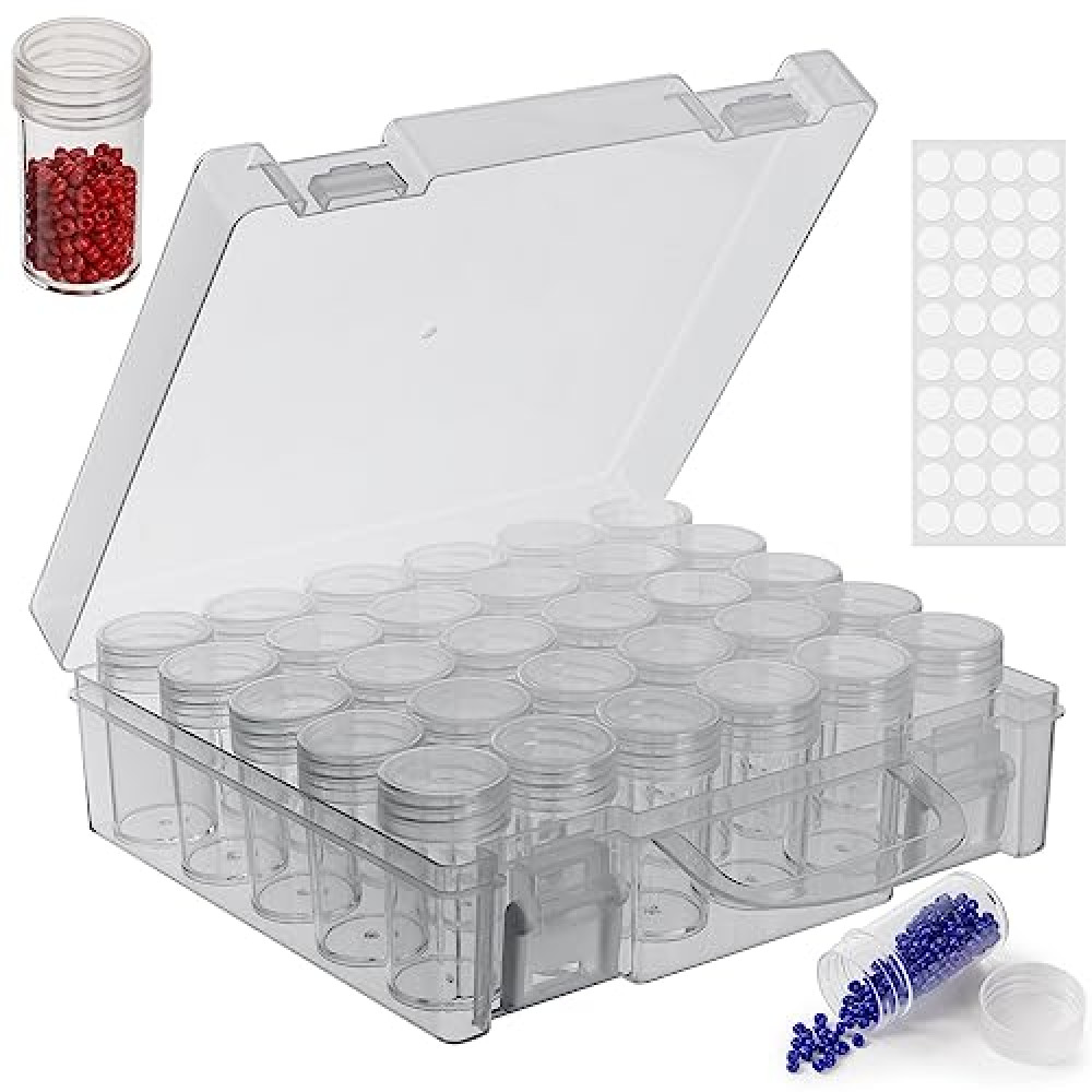Huaxiangoh 30 Slots Diamond Painting Storage Containers, Bead Organizer, Plastic Bead Storage Containers Clear Diamond Art Accessories Storage Boxes for Beads Seeds Rhinestones Craft (1 Pack)