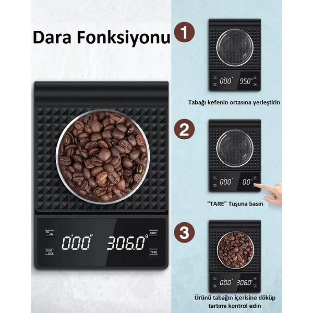Hubby Chef Kahve Terazisi Hassas Zaman Ayarlı Mutfak Tartısı 3kg Mutfak Tartıları / Terazileri Fiyatı