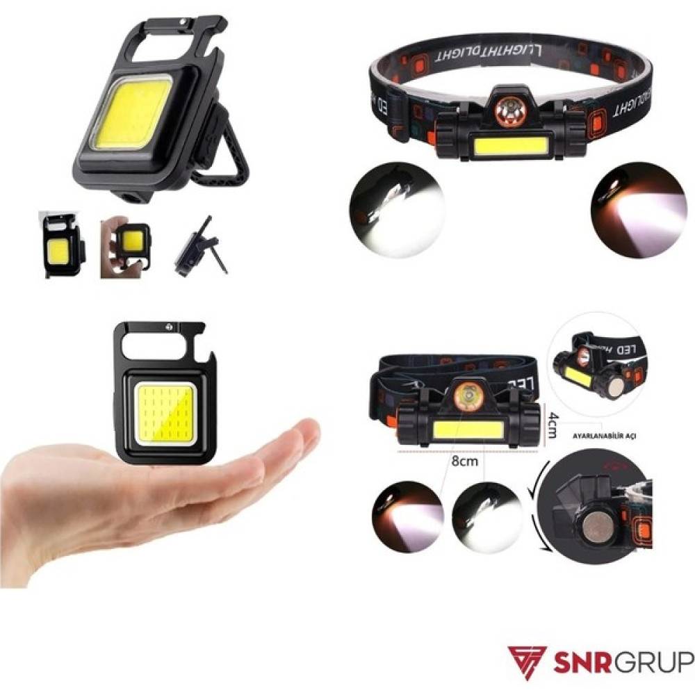Hubstein 1200 Lümen Su Geçirmez Cob LED Kaf Lambası ve LED Anahtarlıklı El Feneri Şişe Açacağı Usb’li Şarj Edilebilir Cep Boy Iki Ürün Kamp Aksesuarı Fiyatı