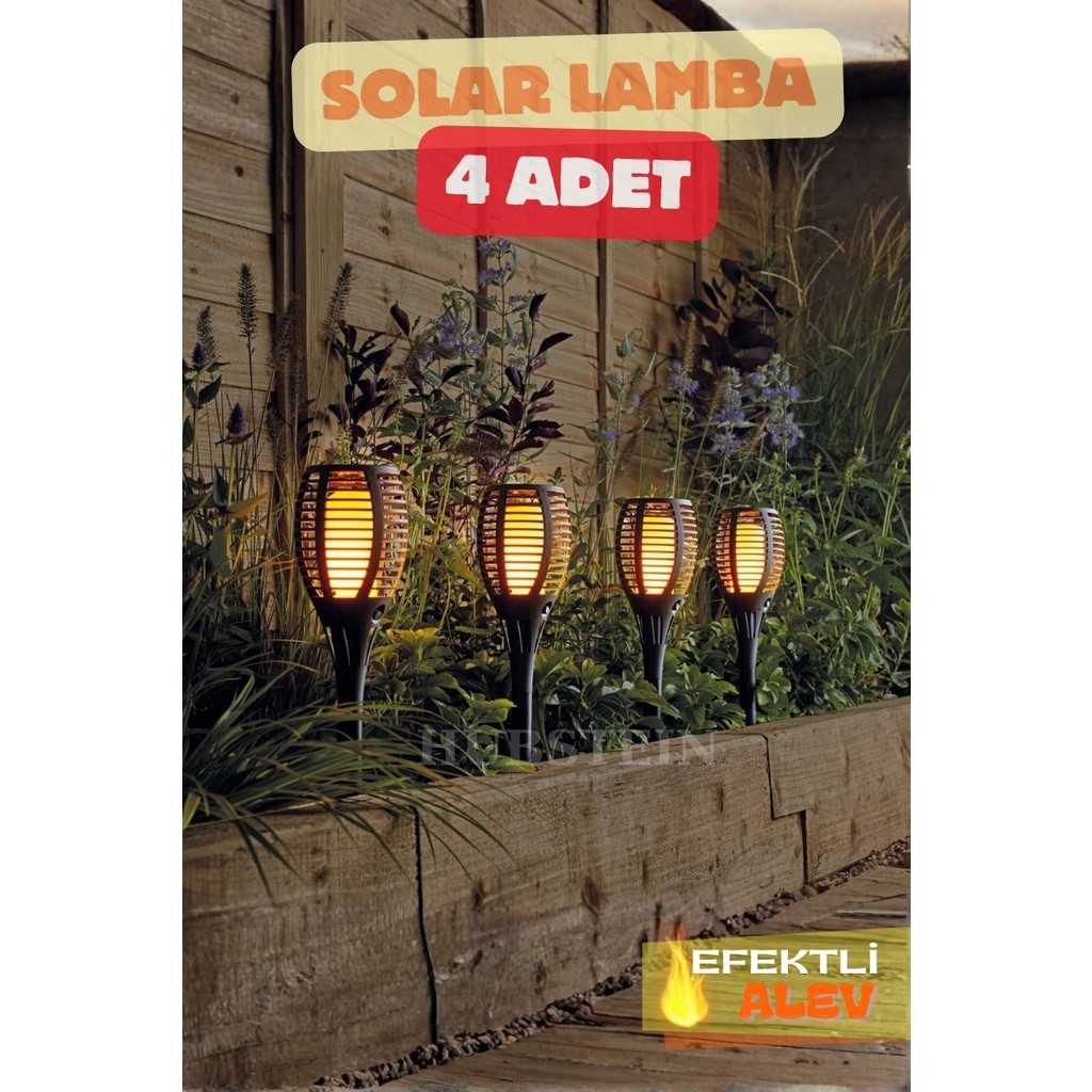 Hubstein 4 Adet Alev Efektli Meşale Solar LED Güneş Enerjili Bahçe Lambası Aydınlatması Armatür 50 cm SSD / Solid State Drive Fiyatı