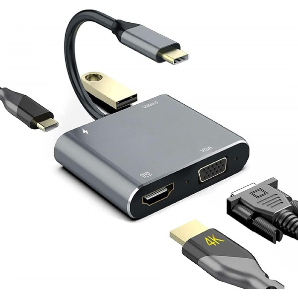 Hufy, 4in1 Macbook Uyumlu Type-C To 4K Hdmı/vga/pd Şarj/usb3.0 Hub Adaptör. - Gri Oto Boyaları Fiyatı