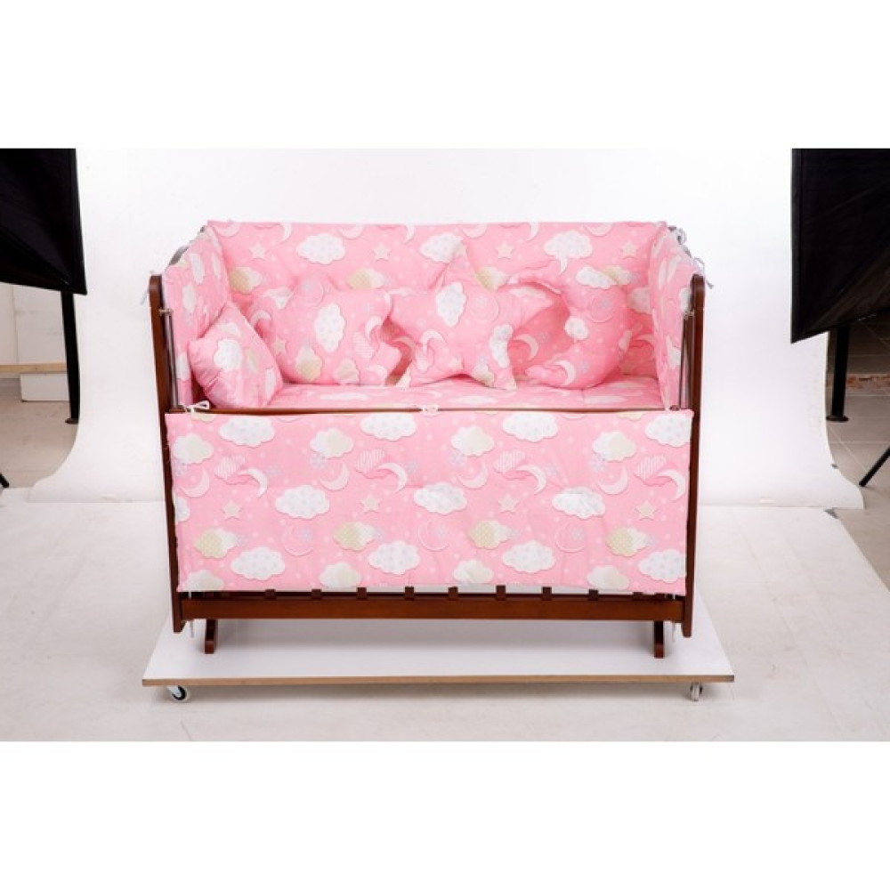 Hugoybedding 50 cm  x  100 cm Pollycotton Lüks Bebek Uyku Seti Pembe Beyaz Ay ve Bulut Temalı (10 Parça) Oto Boyaları Fiyatı