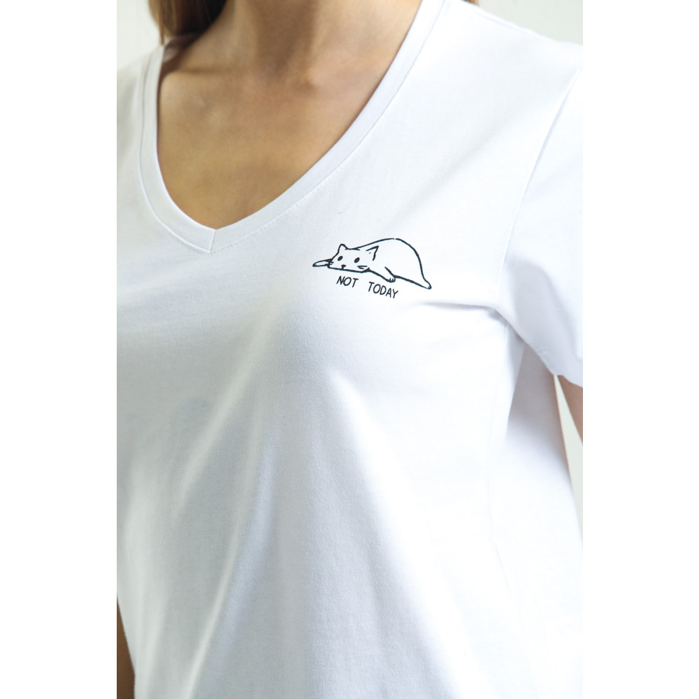Hukateks Beyaz Baskı Detaylı Kısa Kollu %100 Pamuk T Shirt S Beden Bayan T-shirt Fiyatı