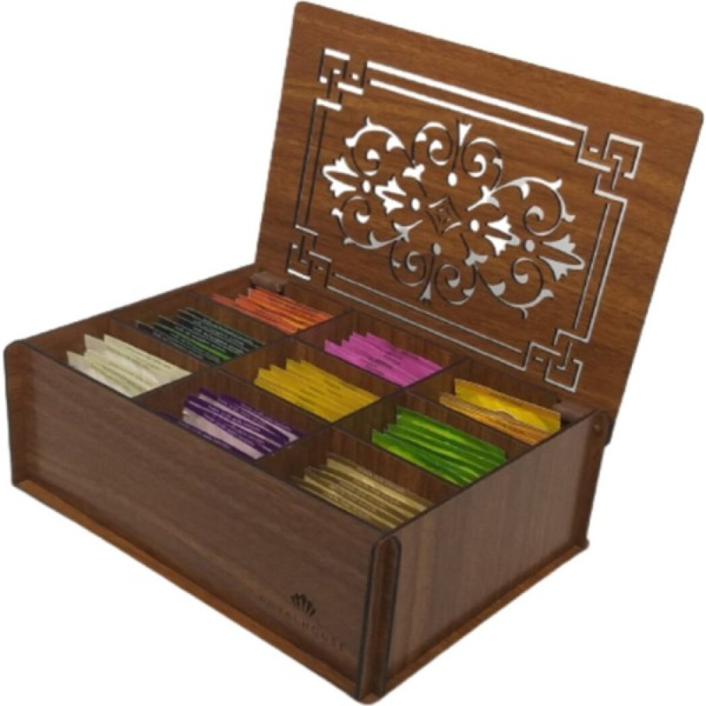 Hüma Doğal Ahşap Çay Kutusu 9 Bölmeli Kapaklı Poşet Bitki Çayı Saklama Kabı (Tea Box) Saklama Kapları Fiyatı