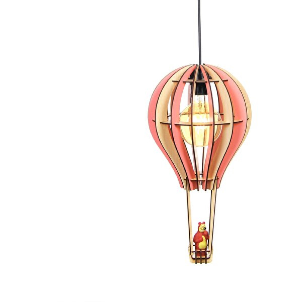 Hüma Tasarım ve Aksesuar Çocuk Genç Odası Için Doğal Ahşap Mdf 3D Puzzle Lazer Uçan Balon Avize - Biblo Ampul Dahil Değildir - Beyaz - Pembe Avize Fiyatı