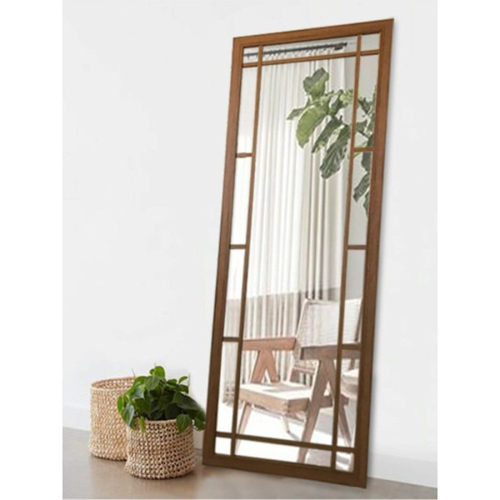 Hüma's Teak Rengi Ahşap Grid Dekoratif Boy ve Duvar Aynası 180 x 70 cm - Kahverengi Ayna Fiyatı
