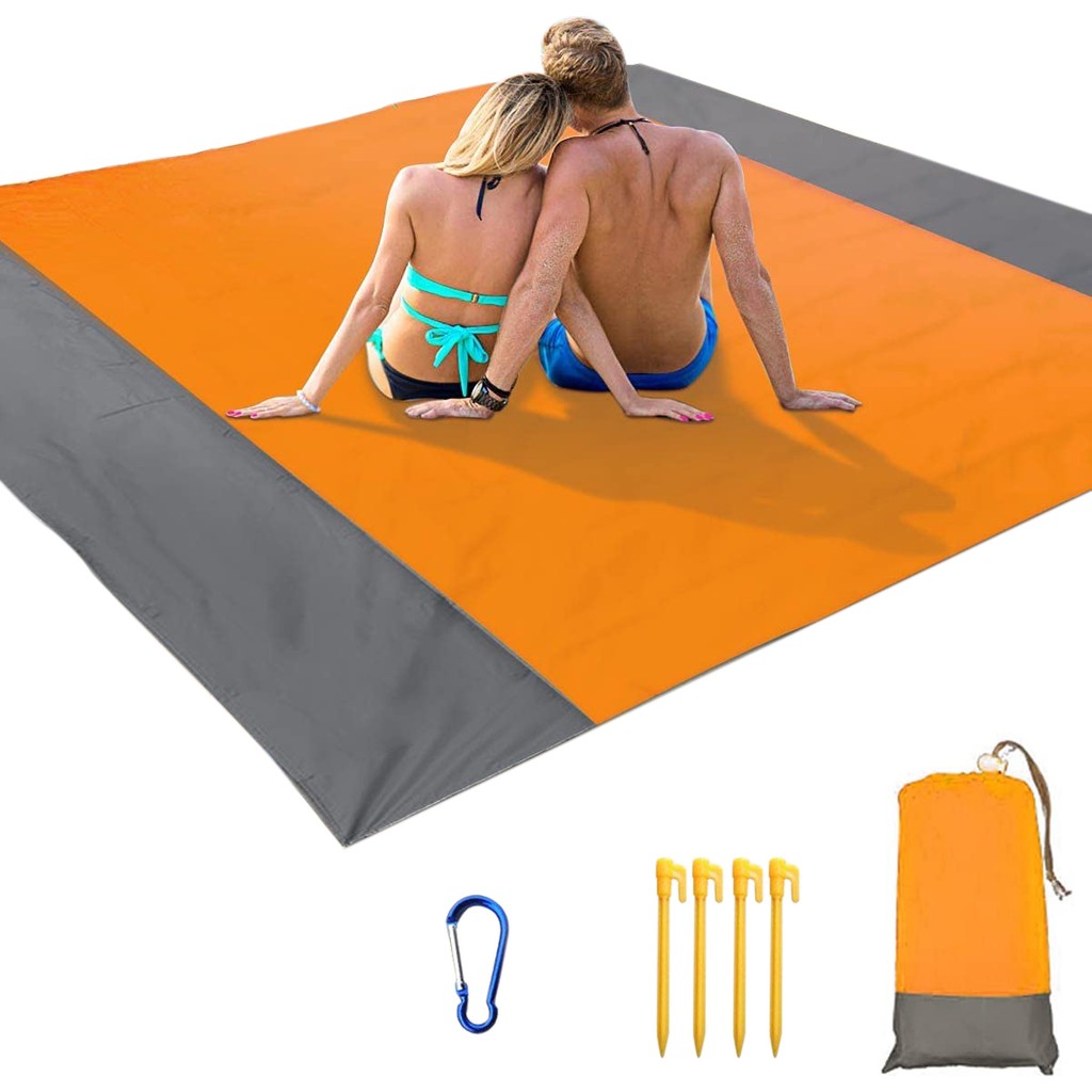 Humble Plaj Battaniyesi, 210 x 200CM Piknik Battaniyesi Ekstra Büyük Su Geçirmez 4 Sabit Çivili Plaj Matı, Plaj Için, Kamp-Turuncu (Yurt Dışından) Battaniye Fiyatı