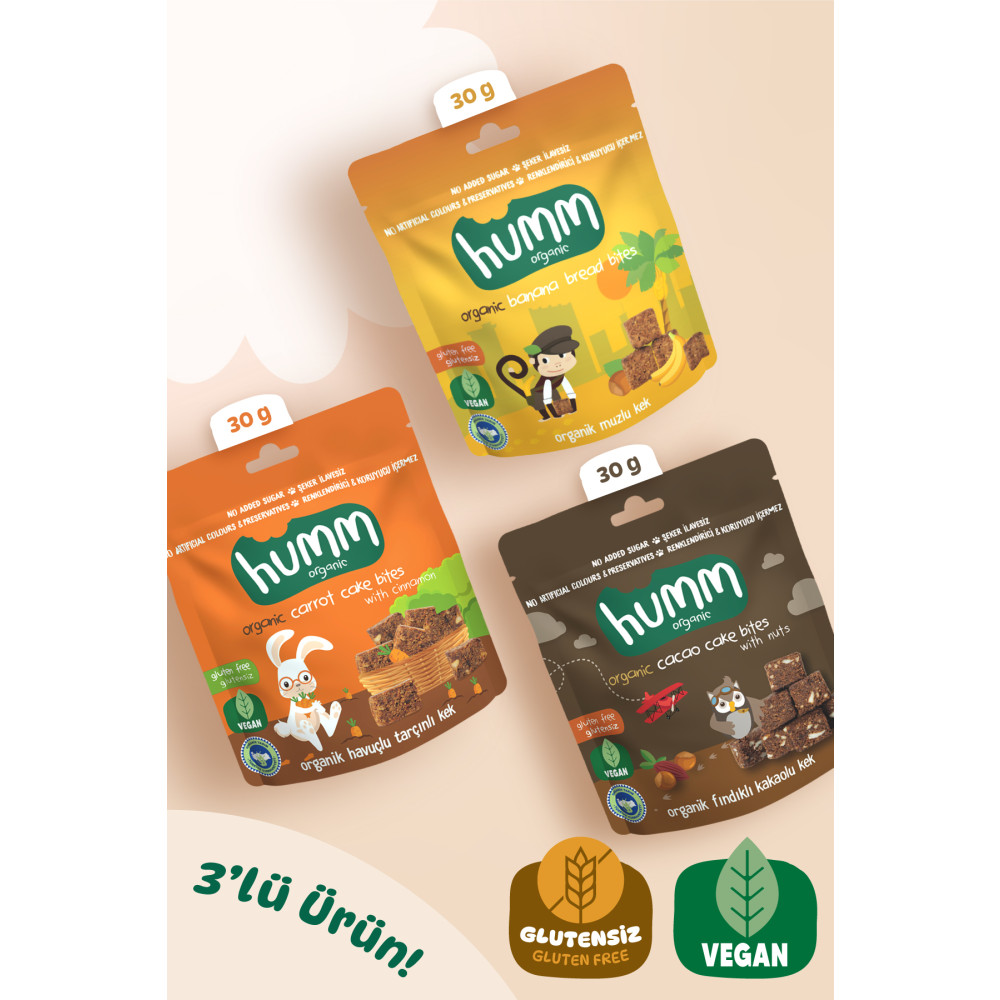 Humm Organic Organik Glutensiz Vegan Kek Atıştırmalık Paketi - 3 Adet (3 ÇEŞİT) Atıştırmalık Fiyatı