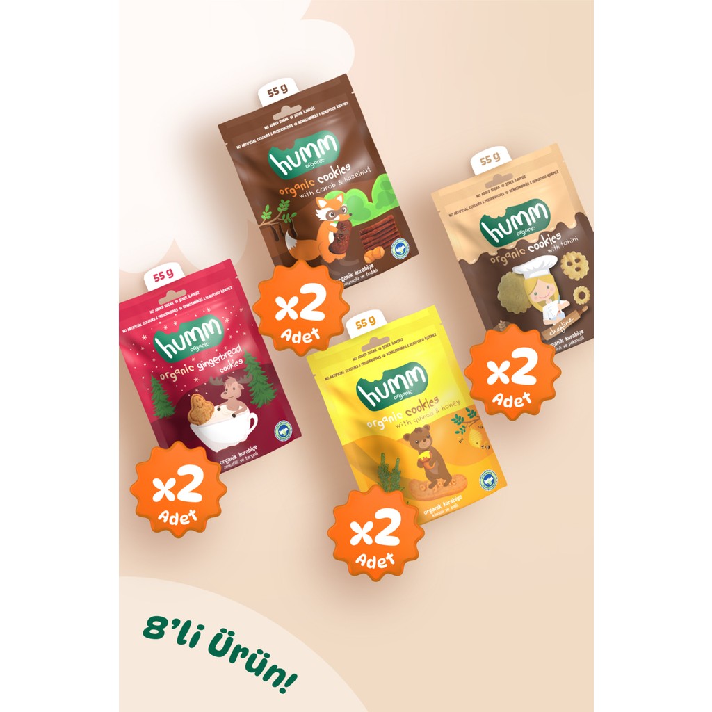 Humm Organic - Organik Tatlı Kurabiye Atıştırmalık Paketi - 8 adet (4 çeşit) - 440 gr Giyim & İç Giyim Fiyatı
