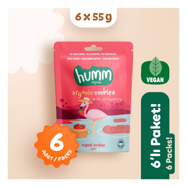 Humm Organic Organik Vegan Çilekli Kurabiye Atıştırmalık Paketi - 6 Adet Giyim & İç Giyim Fiyatı