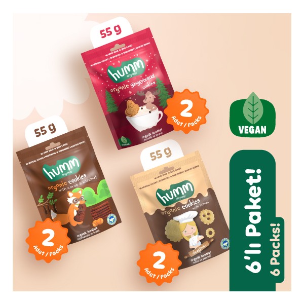 Humm Organic Organik Vegan Tatlı Kurabiye Atıştırmalık Paketi - 6 Adet (3 Çeşit) Giyim & İç Giyim Fiyatı
