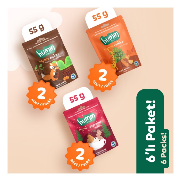 Humm Organic Organik Vegan Zencefilli Keçiboynuzlu ve Portakallı Tatlı Kurabiyeler Atıştırmalık Paketi - 6 Adet (3 Çeşit) Giyim & İç Giyim Fiyatı