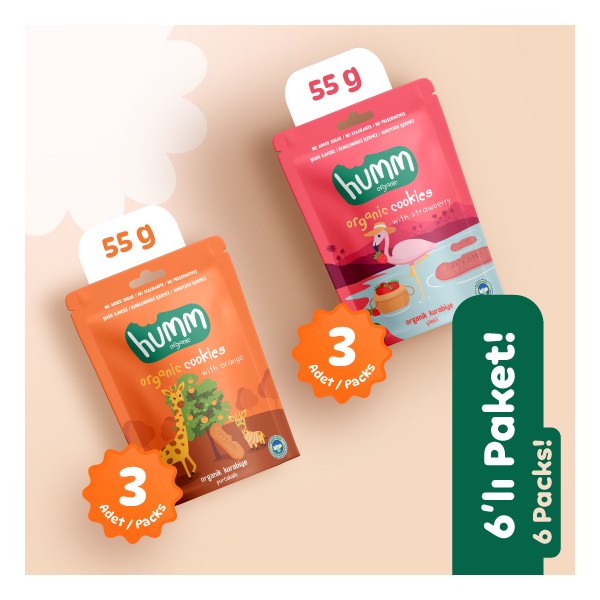 Humm Organic Vegan Çilekli Kurabiye ve Portakallı Kurabiye Atıştırmalık Paketi - 6 Adet (2 Çeşit) Giyim & İç Giyim Fiyatı