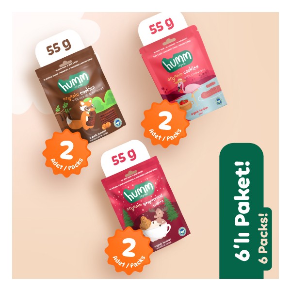 Humm Organic Vegan Zencefilli Keçiboynuzlu ve Çilekli Tatlı Kurabiyeler Atıştırmalık Paketi - 6 Adet (3 Çeşit) Giyim & İç Giyim Fiyatı