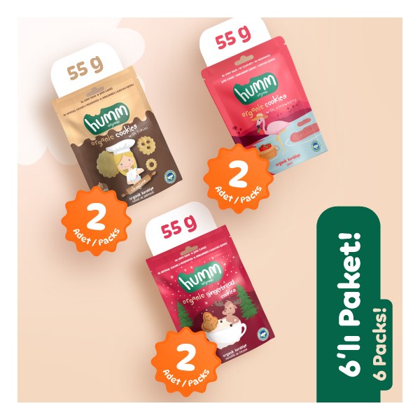 Humm Organic Vegan Zencefilli Tahinli ve Çilekli Tatlı Kurabiyeler Atıştırmalık Paketi - 6 Adet (3 Çeşit) Giyim & İç Giyim Fiyatı