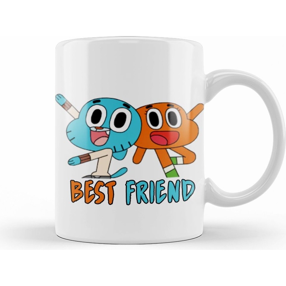 Humuts Gumball & Darwin Baskılı Sevimli Best Friends Kupa Bardak Porselen - 1 Adet - Beyaz - 330 ml Fincan / Bardak / Kahve Takımı Fiyatı