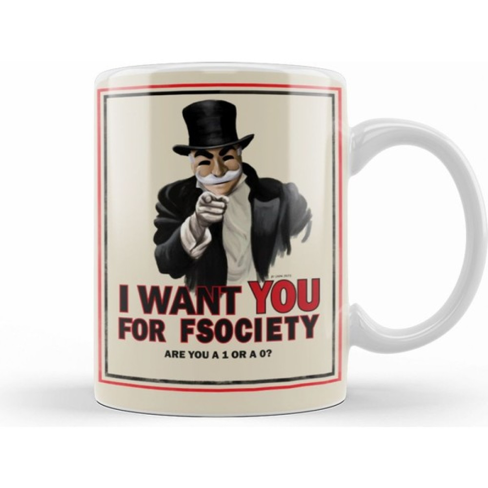 Humuts Mr Robot I Want You For Fsociety Kupa Bardak Porselen - 1 Adet - Beyaz - 330 ml Fincan / Bardak / Kahve Takımı Fiyatı