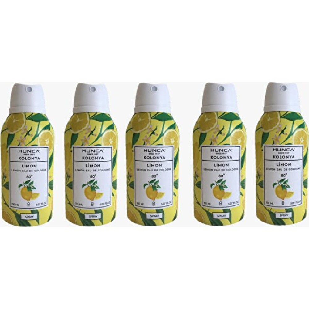 Hunca 80 Derece Aerosol Sprey Limon Kolonyası 150 ml x 5 Kolonya & Gülsuyu Fiyatı