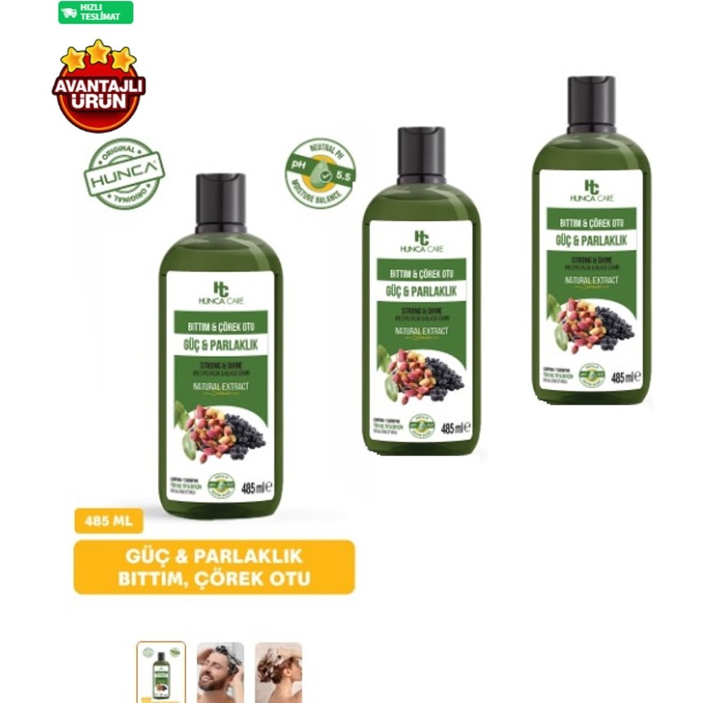 Hunca Bıttım & Çörekotu Şampuan 485ML 3'lü Set Şampuan ve Saç Kremi Fiyatı