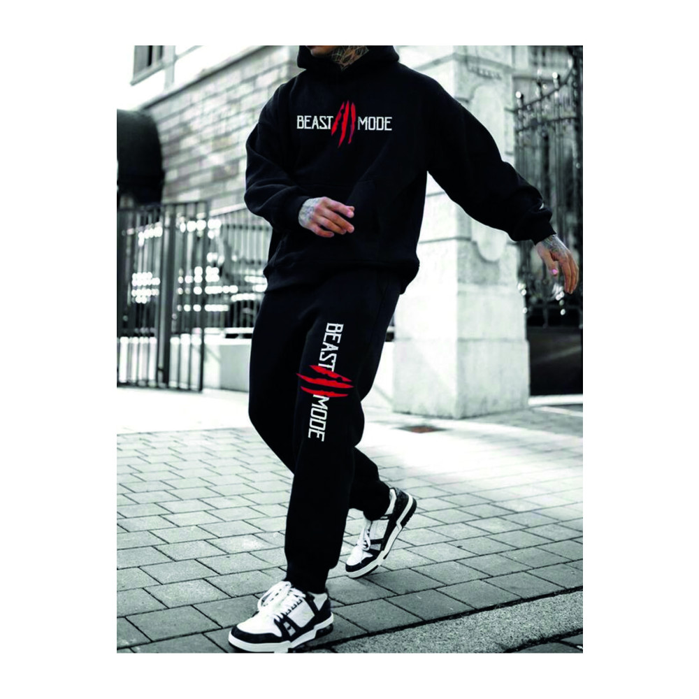 Hunors Sportswear & Company Siyah Erkek Oversize Basic Kapüşonlu Paçası Lastikli Beast Moda Baskılı Pamuklu Eşofman Takımı L Beden Kadın Eşofman Fiyatı