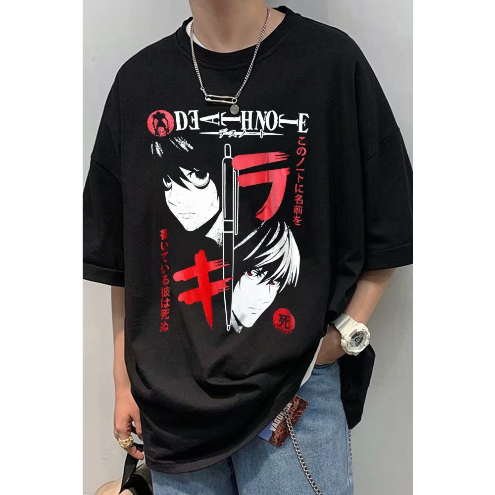 Hunors Sportswear & Company Siyah Renk Baskılı Unisex Oversize Anime T-shirt S Beden Bayan T-shirt Fiyatı